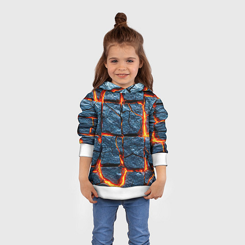 Детская толстовка Каменный разлом с лавой, паттерн / 3D-Белый – фото 4