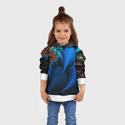 Детская толстовка Фрактальный узор голубой / 3D-Белый – фото 4