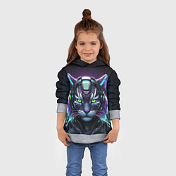 Толстовка-худи детская Неоновый кибертигр, цвет: 3D-меланж — фото 2