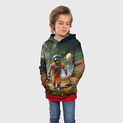 Толстовка-худи детская Космонавт в оранжевом костюме, цвет: 3D-красный — фото 2