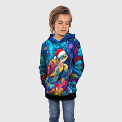 Толстовка-худи детская Морская черепаха в шапке Санты, цвет: 3D-черный — фото 2