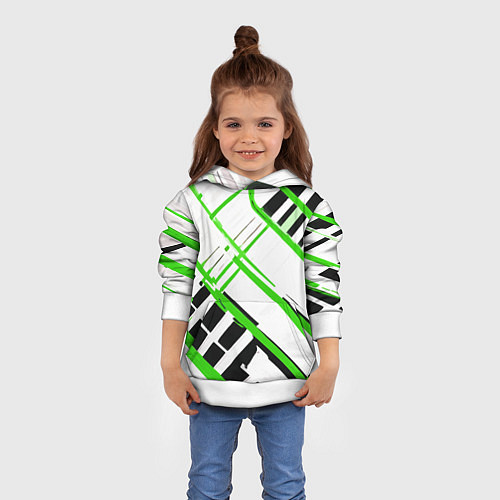Детская толстовка Зелёно-чёрные полосы на белом фоне / 3D-Белый – фото 4