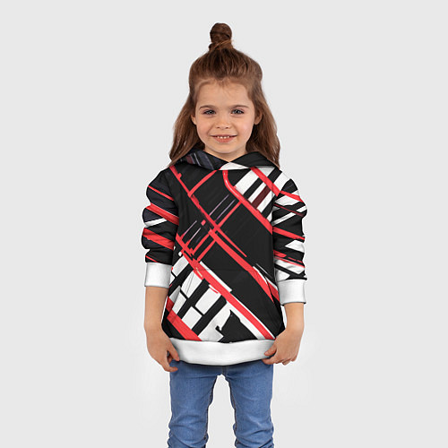 Детская толстовка Красно-белые линии на чёрном фоне / 3D-Белый – фото 4