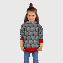 Толстовка-худи детская Стальные шестигранники на сером фоне, цвет: 3D-красный — фото 2