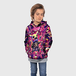 Толстовка-худи детская Пикачу и скелетики - авангардный паттерн, цвет: 3D-меланж — фото 2