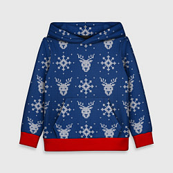 Детская толстовка Вязаный зимний узор с оленями и снежинками