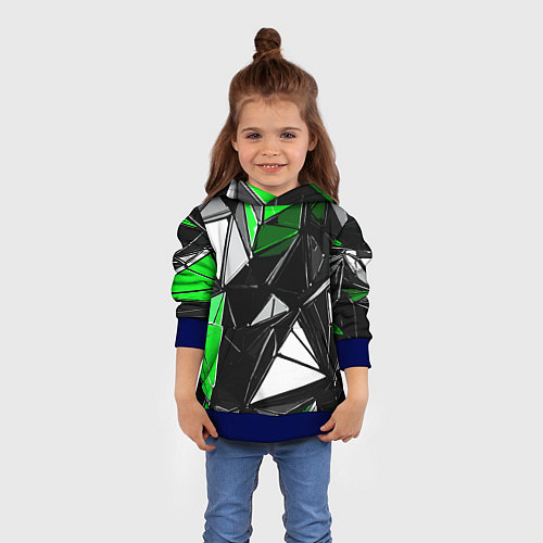 Детская толстовка Зелёно-белые рельефные треугольники на чёрном фоне / 3D-Синий – фото 4