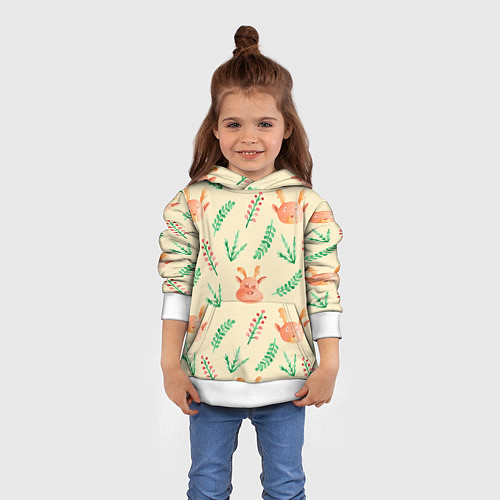 Детская толстовка Новогодний узор с оленями и веточками / 3D-Белый – фото 4