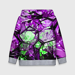 Толстовка-худи детская Чёрно-зелёная абстракция на фиолетовом фоне, цвет: 3D-меланж