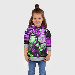 Толстовка-худи детская Чёрно-зелёная абстракция на фиолетовом фоне, цвет: 3D-меланж — фото 2