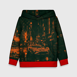 Толстовка-худи детская Спорткар в оранжево-зелёных тенях, цвет: 3D-красный