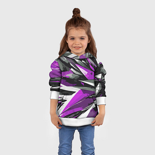 Детская толстовка Чёрно-фиолетово-белая абстракция / 3D-Белый – фото 4