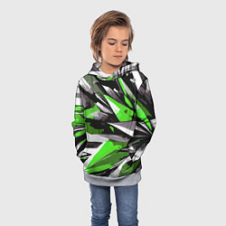 Толстовка-худи детская Чёрно-зелёная-белая абстракция, цвет: 3D-меланж — фото 2