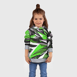 Толстовка-худи детская Чёрно-зелёная-белая абстракция, цвет: 3D-меланж — фото 2