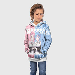 Толстовка-худи детская Рем и Рам новогодний свитер, цвет: 3D-белый — фото 2