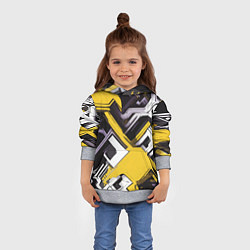 Толстовка-худи детская Бело-жёлтый техно паттерн на чёрном фоне, цвет: 3D-меланж — фото 2