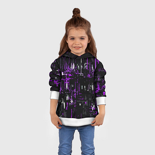 Детская толстовка Бело-фиолетовая тревожная абстракция на чёрном фон / 3D-Белый – фото 4