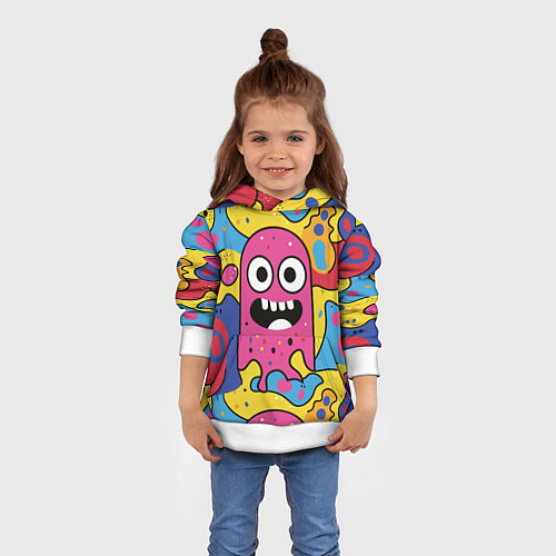 Детская толстовка Причудливый узор с улыбающимся персонажем / 3D-Белый – фото 4