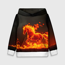Детская толстовка Огненная лошадь на темном фоне