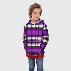Толстовка-худи детская Фиолетово-белая ткань в клетку, цвет: 3D-красный — фото 2