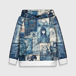 Толстовка-худи детская Персонажи аниме на пэчворк, цвет: 3D-белый