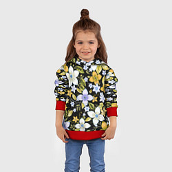 Толстовка-худи детская Жёлто-белые цветы на чёрном фоне, цвет: 3D-красный — фото 2