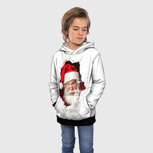 Детская толстовка Дед Мороз выглядывает из дыры в стене / 3D-Черный – фото 3