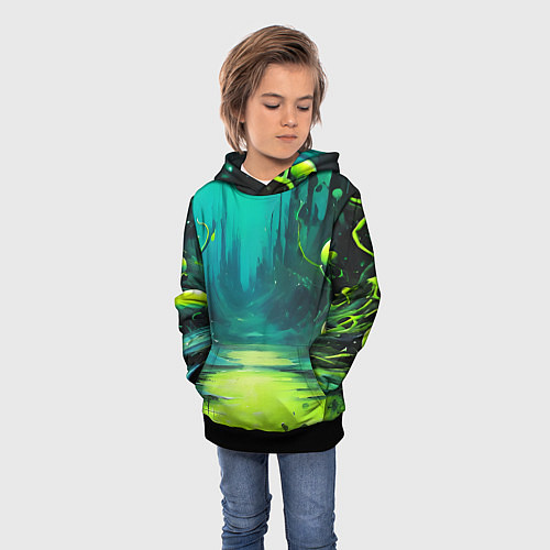 Детская толстовка Зелёная кислотная абстракция / 3D-Черный – фото 3