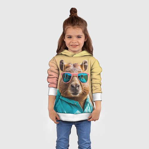 Детская толстовка Модная капибара в отпуске / 3D-Белый – фото 4