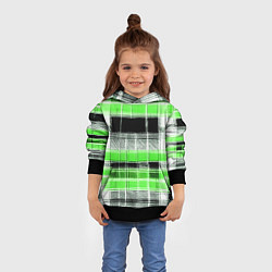 Толстовка-худи детская Белые полосы на чёрно-зелёном фоне, цвет: 3D-черный — фото 2