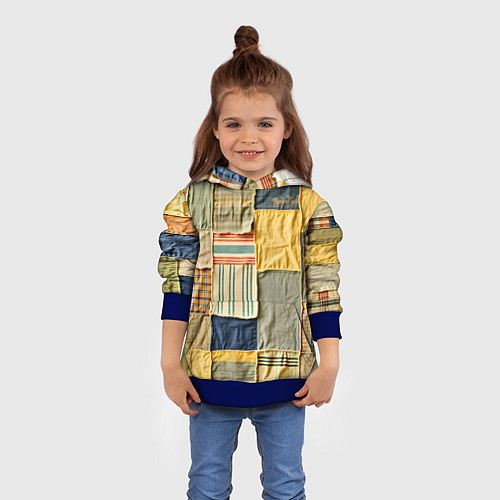 Детская толстовка Пэчворк в желтых оттенках / 3D-Синий – фото 4