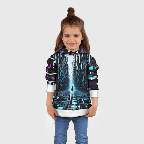 Детская толстовка Человек в цифровом лесу / 3D-Белый – фото 4