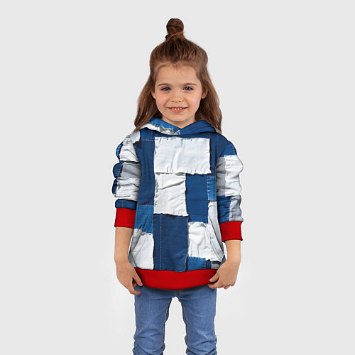 Детская толстовка Джинсовый пэчворк / 3D-Красный – фото 4