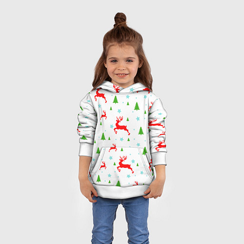 Детская толстовка Новогодние олени с ёлками / 3D-Белый – фото 4