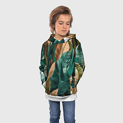 Толстовка-худи детская Крупные листья в тропиках, цвет: 3D-белый — фото 2