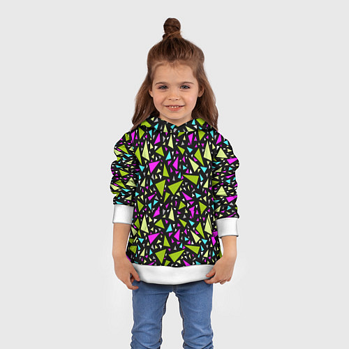 Детская толстовка Неоновые разноцветные треугольники на черном / 3D-Белый – фото 4