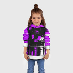 Толстовка-худи детская Фиолетово-белый гранж на чёрном фоне, цвет: 3D-белый — фото 2