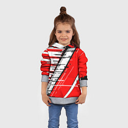 Толстовка-худи детская Чёрно-белые глитч полосы на красном фоне, цвет: 3D-меланж — фото 2