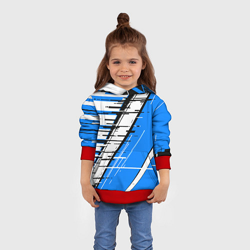 Детская толстовка Чёрно-белые глитч полосы на синем фоне / 3D-Красный – фото 4