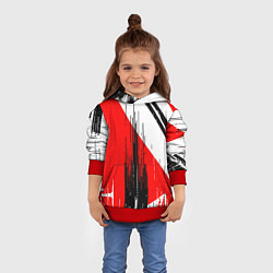 Толстовка-худи детская Вертикальные чёрные линии на красно-белом фоне, цвет: 3D-красный — фото 2