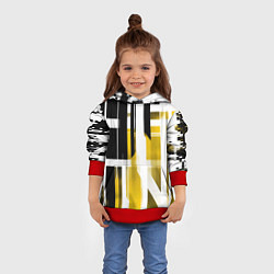 Толстовка-худи детская Чёрно-жёлтые вертикальные и горизонтальные полосы, цвет: 3D-красный — фото 2