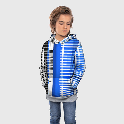 Детская толстовка White stripes on a black and blue background / 3D-Меланж – фото 3