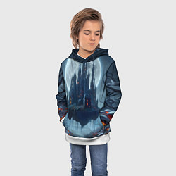 Толстовка-худи детская Замок Дракулы и неоновые грибы - нейроарт фантазия, цвет: 3D-белый — фото 2