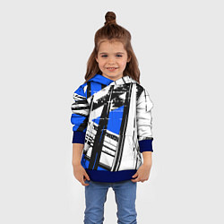 Толстовка-худи детская Чёрно-белые абстрактные линии на синем фоне, цвет: 3D-синий — фото 2