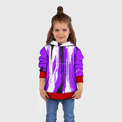 Толстовка-худи детская Вертикальные чёрно-белые линии на фиолетовом фоне, цвет: 3D-красный — фото 2