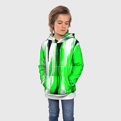 Толстовка-худи детская Вертикальные чёрно-белые линии на зелёном фоне, цвет: 3D-белый — фото 2