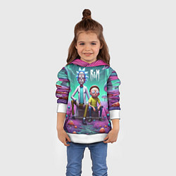 Толстовка-худи детская Рик и Морту на сказочной грибной планете - нейроар, цвет: 3D-белый — фото 2
