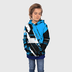 Толстовка-худи детская Diagonal black and white stripes on a blue backgro, цвет: 3D-синий — фото 2