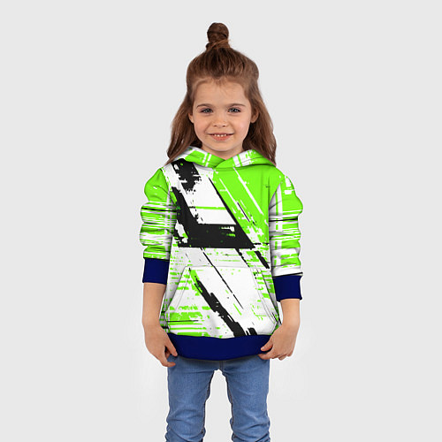 Детская толстовка Diagonal black and green stripes on a white backgr / 3D-Синий – фото 4