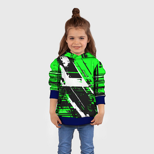 Детская толстовка Diagonal black and white stripes on a green backgr / 3D-Синий – фото 4